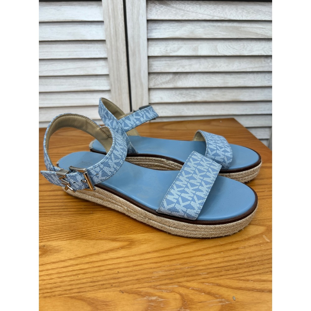 Michael Kors Espadrille Sandals 9.5/10 Blue Strappy Logo Platform